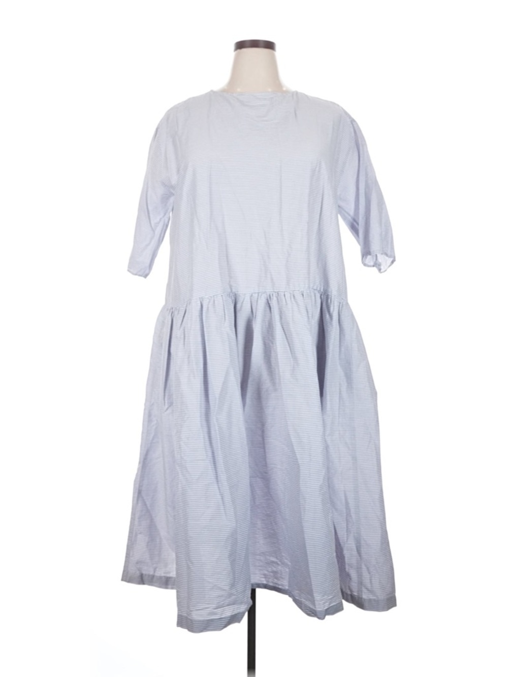 Apuntob Light Blue Striped Cotton Midi Dress